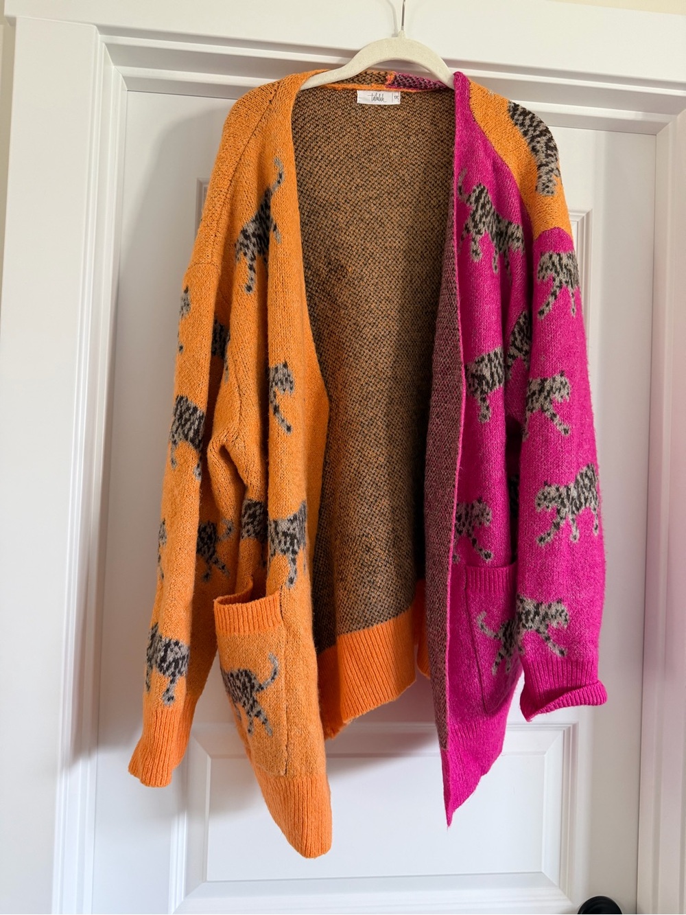 TALULAH Orange and Pink Leopard-Print Open Cardigan